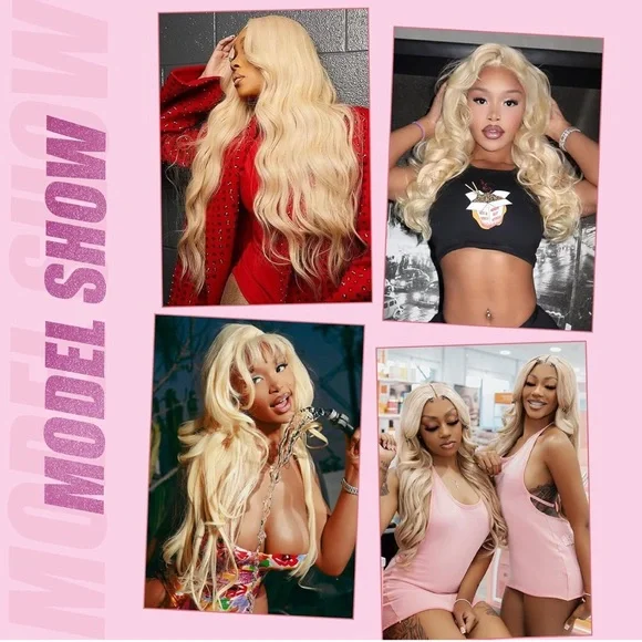 Blonde Wavy Lace Front Wig 613 13x6 Lace Front Wig Human Hair 28 Inch blonde